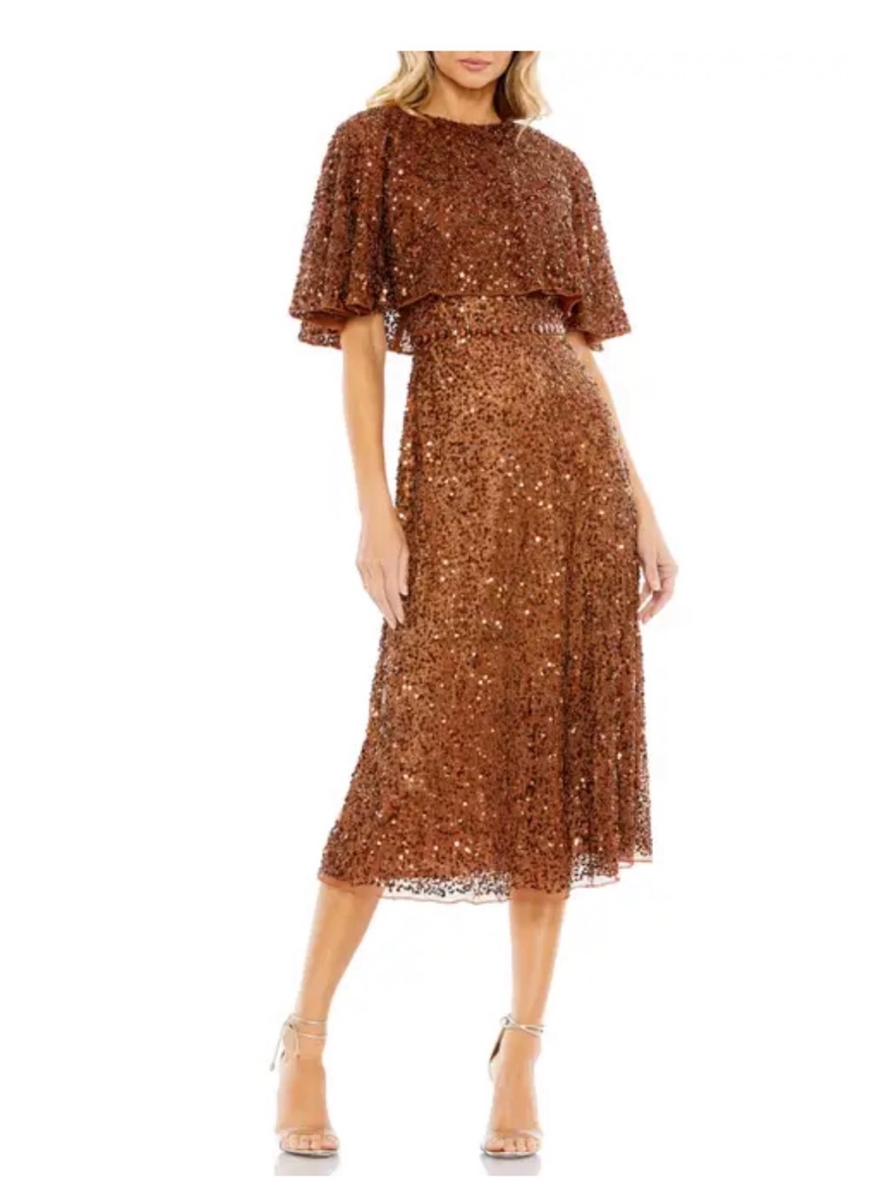 Mac Duggal Copper Sequin Midi Dress